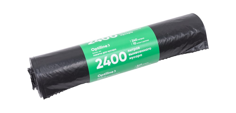 Пакеты для мусора ПВД 100x140 см, 35 мкм, 240 л, черные, в рулоне 10 шт. Optiline 23-0046