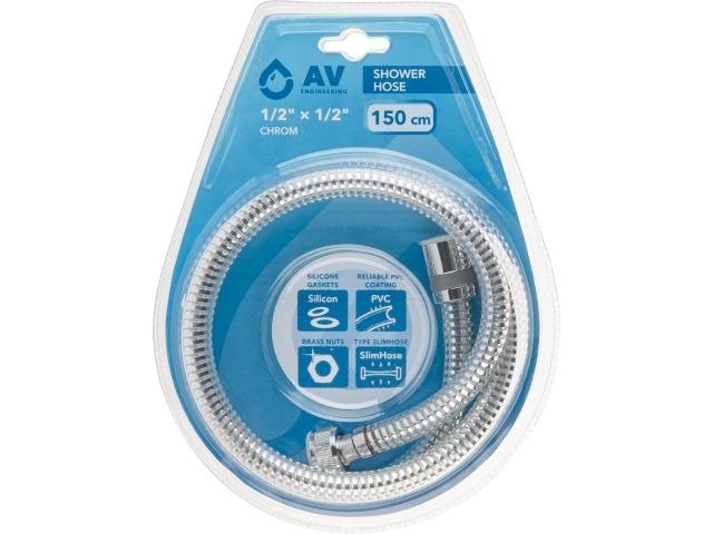 Шланг душевой AV Engineering PVC, 1/2 г-г 150 см, хром AVSSS-117