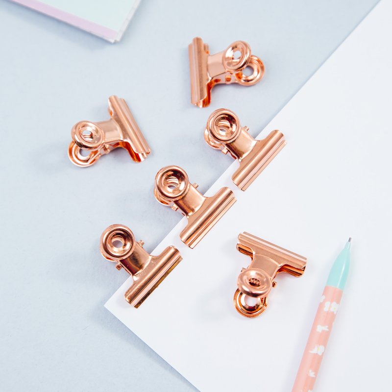 Зажимы-бульдоги для бумаг MESHU 25 мм, Rose Gold, 6 шт., бокс с европодвесом MS_41601