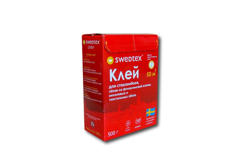Cухой универсальный клей Swedtex СУПЕР для стеклообоев, флизелиновых и других видов тяжёлых обоев, 500 г, до 65 кв.м PS-050