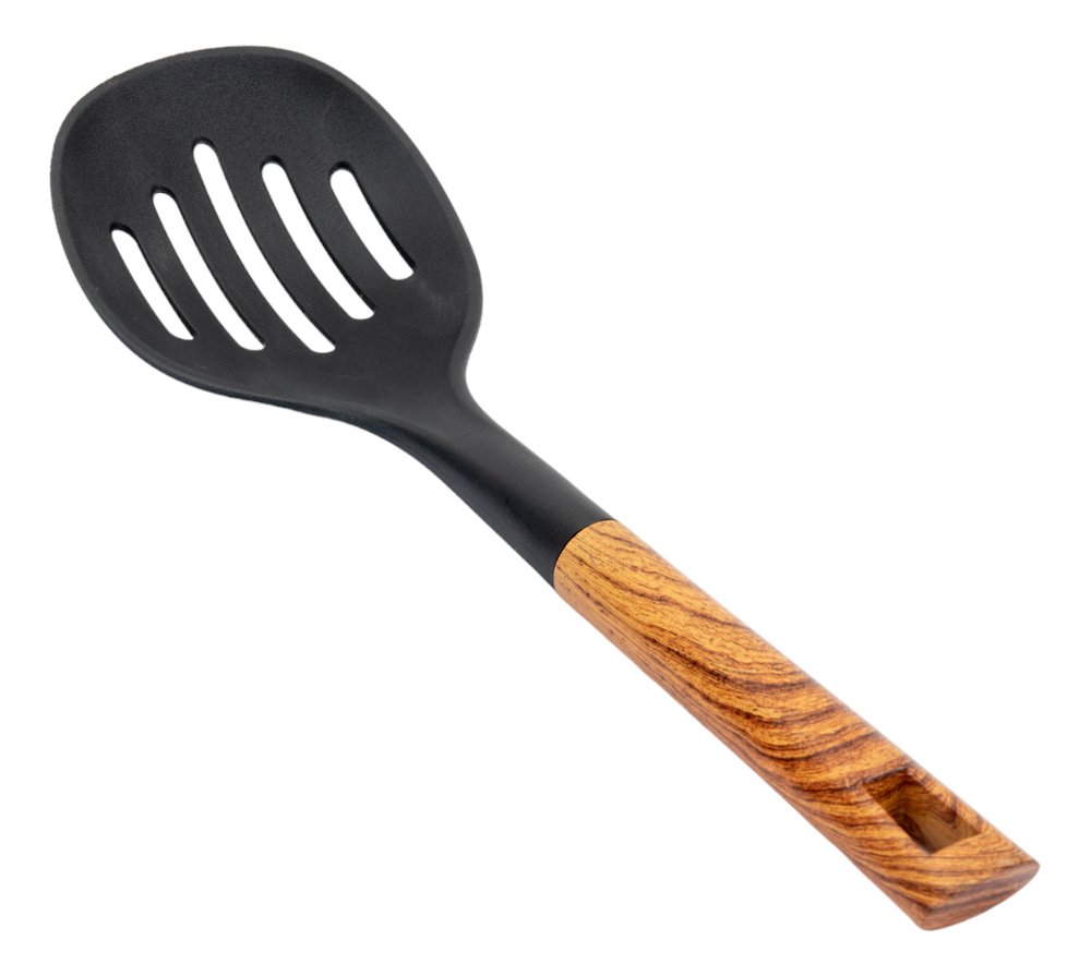 Шумовка Mallony FORESTA из нейлона, с пластиковой ручкой, дизайн под дерево, 34x10,5 см 006462
