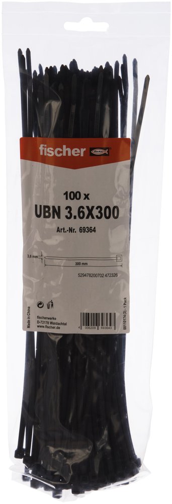 Кабельная стяжка Fischer UBN 3.6X300 устойчивая к УФ 100 шт. 69364