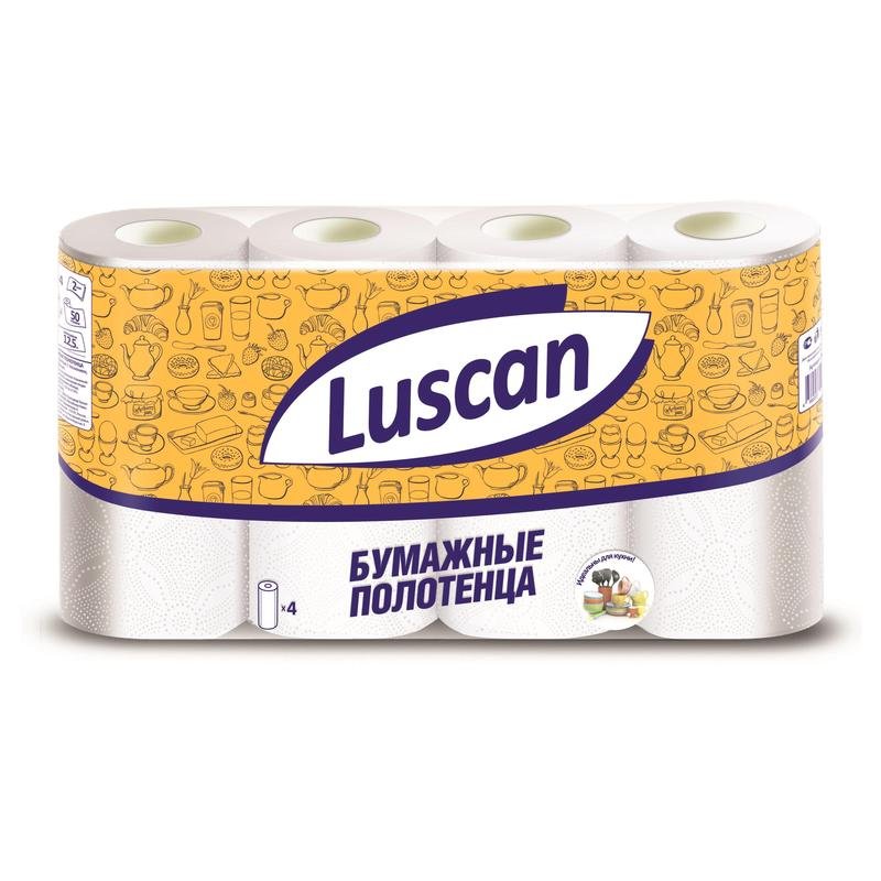 Бумажные полотенца Luscan 2-слойные, белые, 4 рулона по 12.5 метров 317396