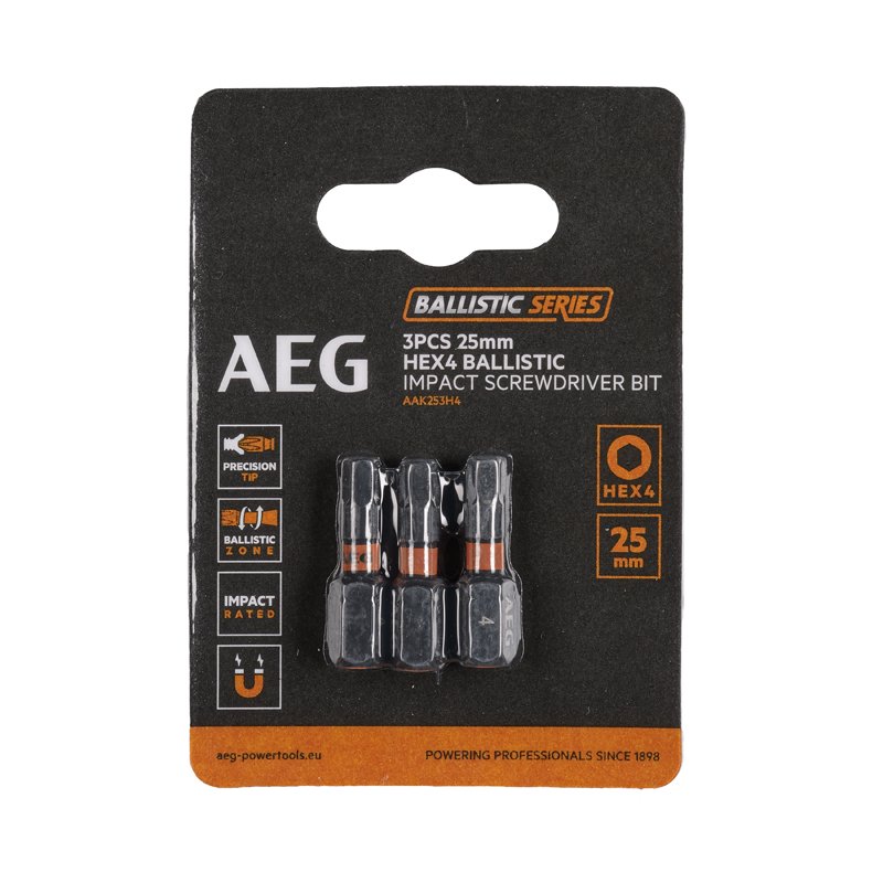 Биты ударные AAK253H4 (3 шт, HEX4, 25 мм) AEG 4932479178