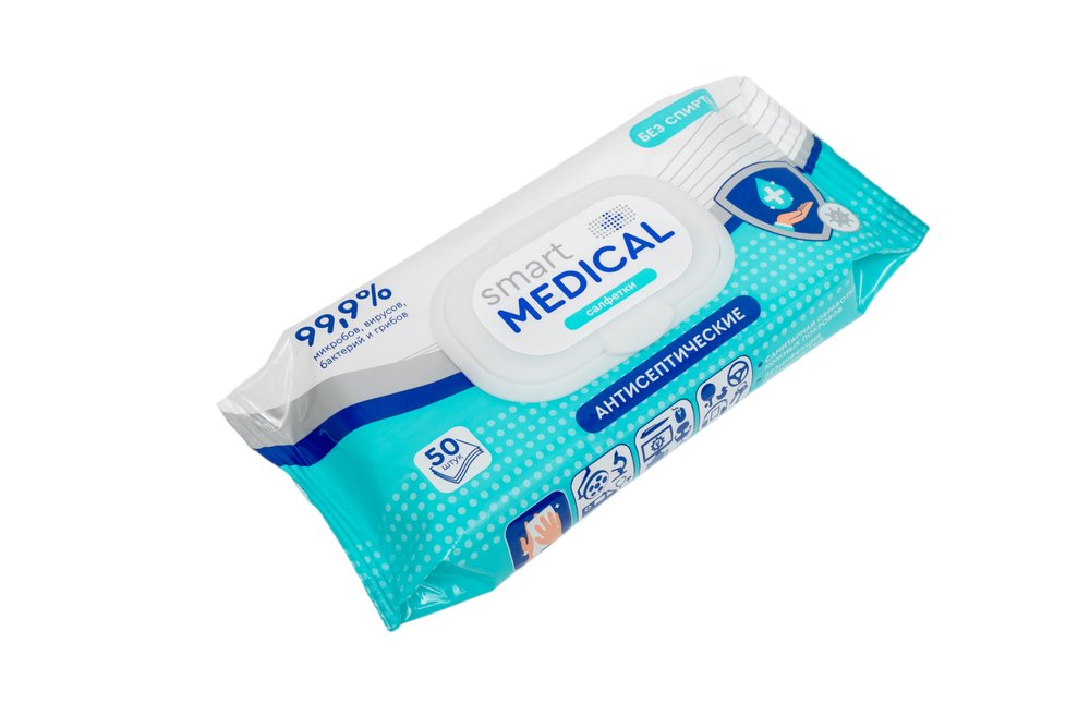 Антисептические салфетки Smart Medical №50 с пластиковым клапаном 72034