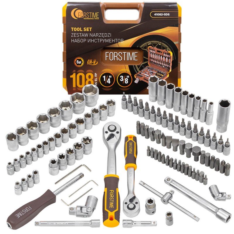 Набор инструментов в пластиковом кейсе FORSTIME 1/4', 3/8' 108 предметов FT-41082-5DS(57355)