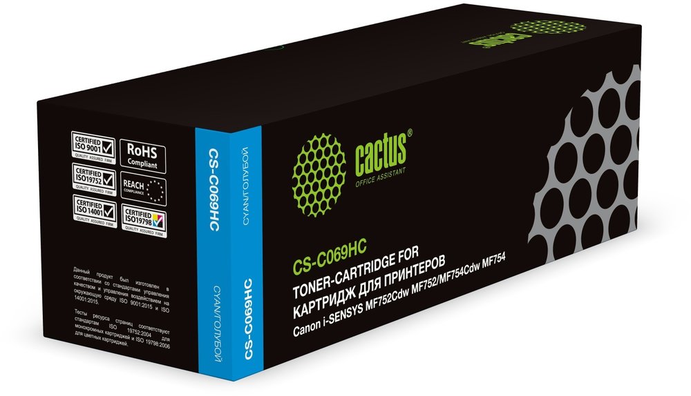 Лазерный картридж CACTUS CS-C069HC 069H голубой 5500 страниц для Canon i-Sensys MF752Cdw MF752/MF754Cd 1961518
