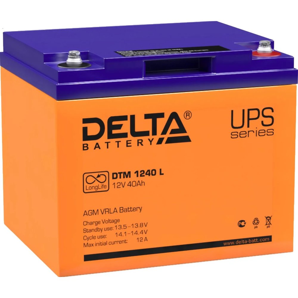 Батарея для ИБП Delta DTM 1240 L 12В/40, болт М6 (198x166x170мм)