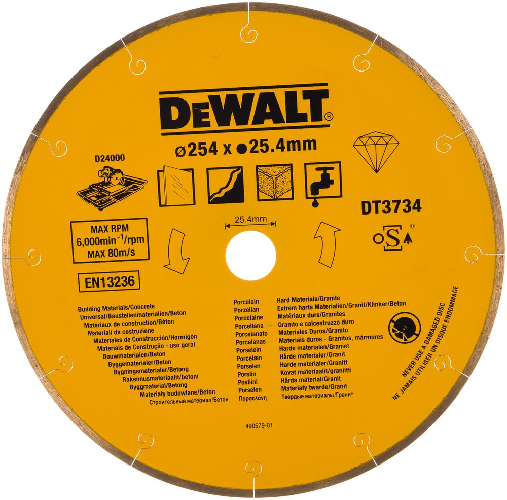 Диск алмазный по камню (254х25,4 мм) для плиткореза D24000 DEWALT DT 3734