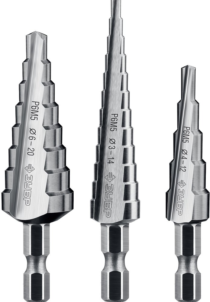 Набор ступенчатых сверл по сталям и цветным металлам (3 шт, 3-20 мм, Р6М5) ЗУБР 29670-3-20-H3_z01