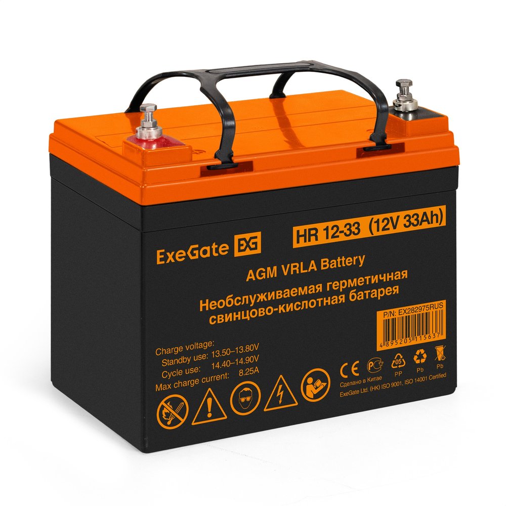 Аккумуляторная батарея HR 12-33 12V 33Ah, под болт М6 ExeGate 282975