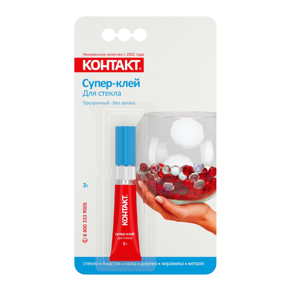 Супер-клей Контакт Для стекла, прозрачный 3 г 24274