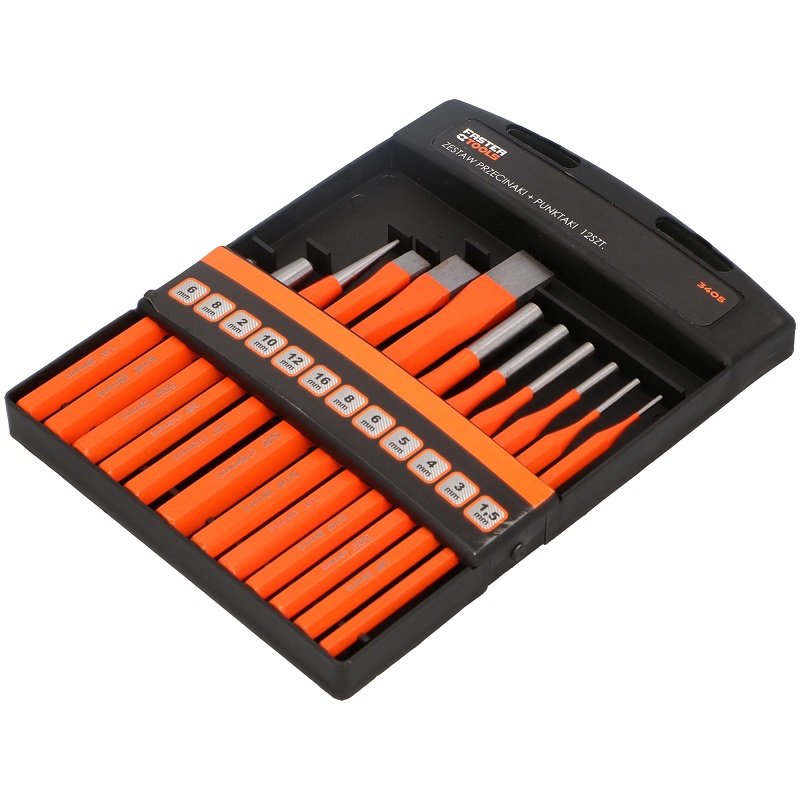 Набор выколоток, зубил, кернеров FASTER TOOLS из 12 штук в боксе 3405/ FT305-01