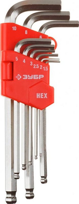 Набор ключей Зубр 'Мастер' имбусовые длинные с шариком Cr-V HEX 1,5-10 мм 9 предметов 27461-2_z02