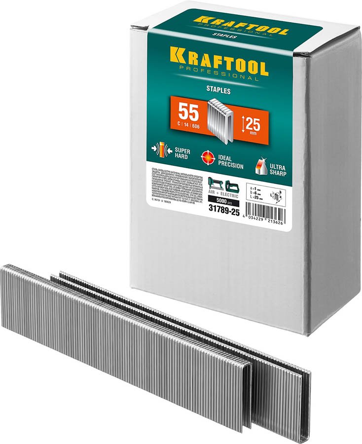 Скобы для степлера KRAFTOOL тип 18GA (55/90/C) 25мм, 5000 шт, 31789-25