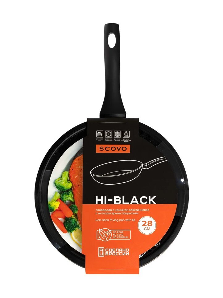 Сковорода SCOVO Hi-Black d 280 мм, стеклянная крышка HB-011