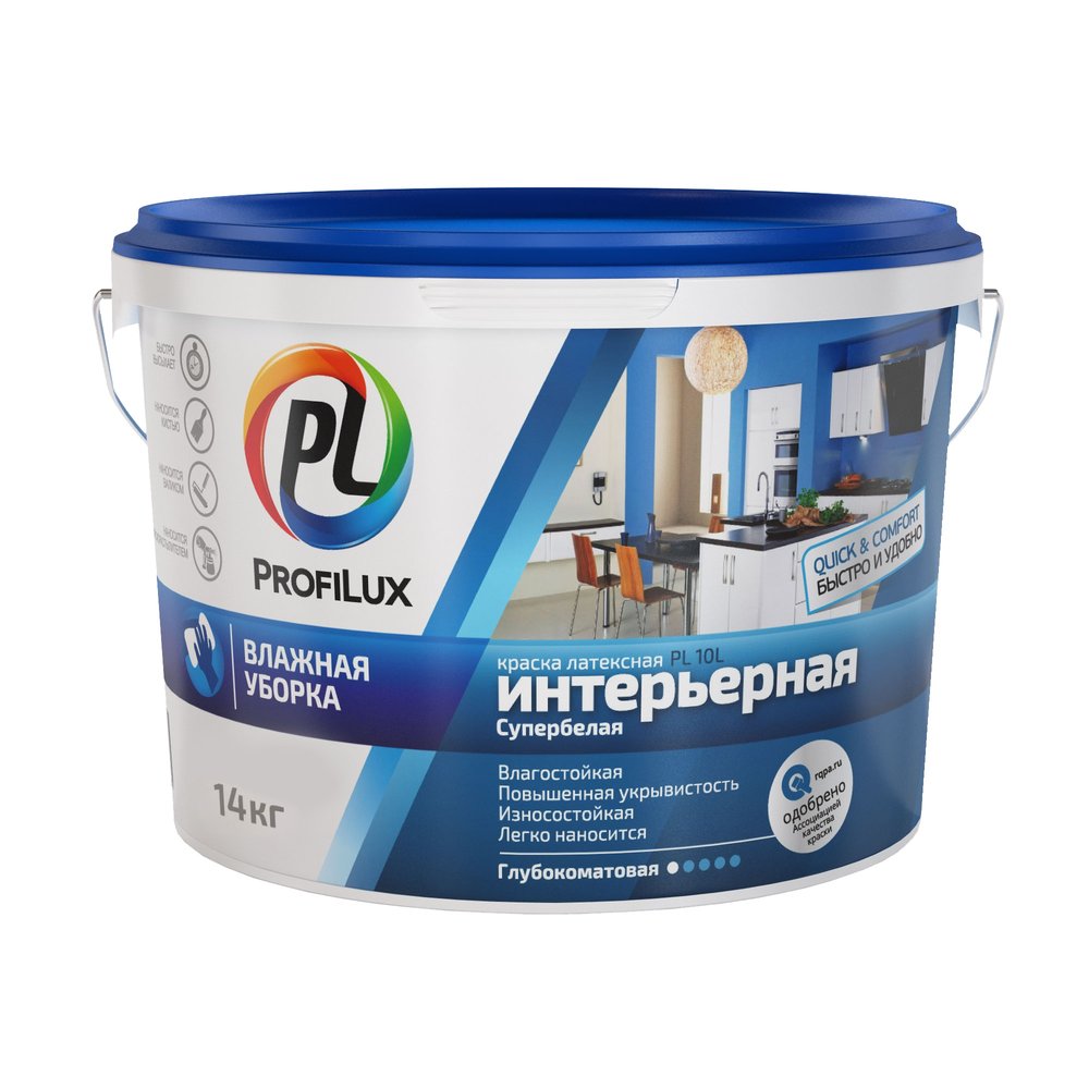 Латексная влагостойкая краска Profilux ВД PL 10L белая, 14 кг МП00-004915