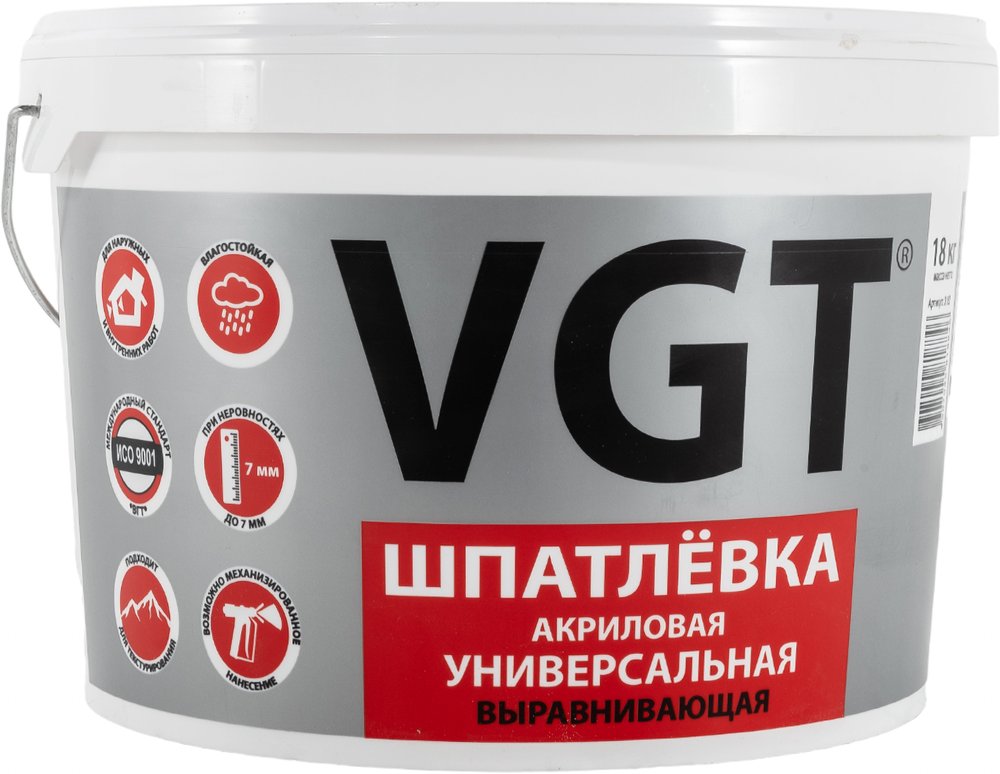 Универсальная акриловая шпаклевка18 кг для наружних и внутренних работ VGT 57645