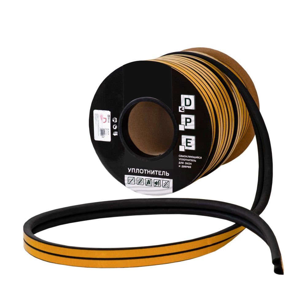 Уплотнитель VETTORE профиль E 9x4 мм, 150 м, Black черный 20367