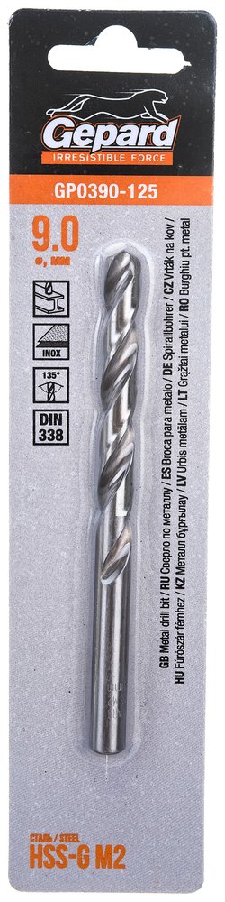 Сверло по металлу спиральное 9.0х81х125 мм, HSS-G GP0390-125