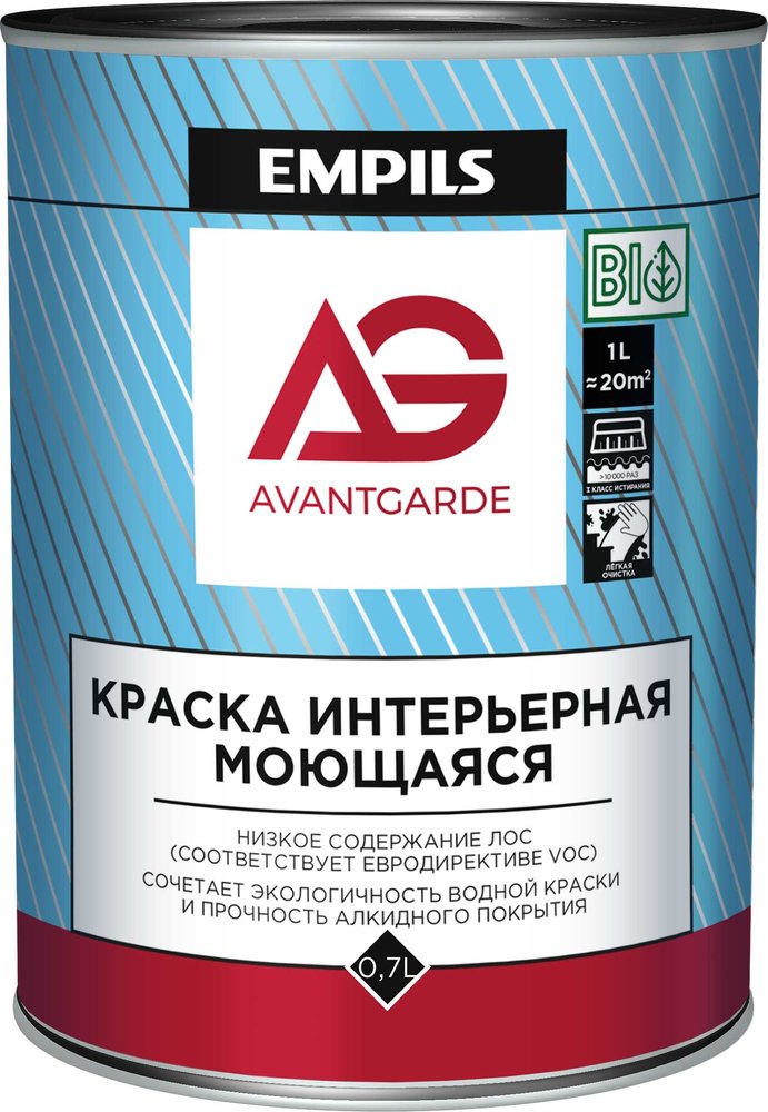 Интерьерная краска Avantgarde моющаяся, база С, матовая, 0.7 л, 0.9 кг 78793
