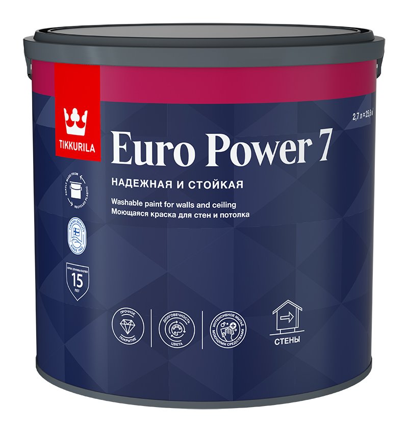 Интерьерная краска Tikkurila EURO POWER 7 стойкая к мытью база A 2,7л 700001120