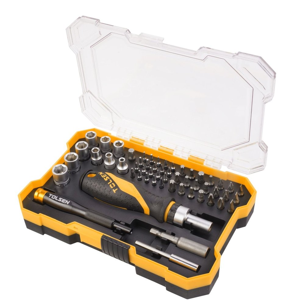 Набор вставок (бит) TOLSEN 1/4', PH, PZ, Hex, Torx, Slotted, 56 предметов 20187