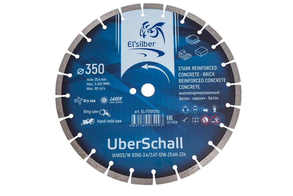 Диск алмазный 1A1RSS/W D350-3.4/2.4T-12W-25.4H-Z24 'UberSchall' concrete Elsilber EL-T1101USc