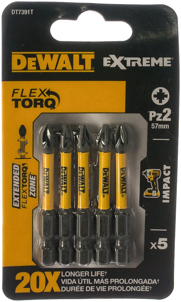 Биты ударные IMPACT Torsion Pz2, 57мм, 5шт. DEWALT DT7391T