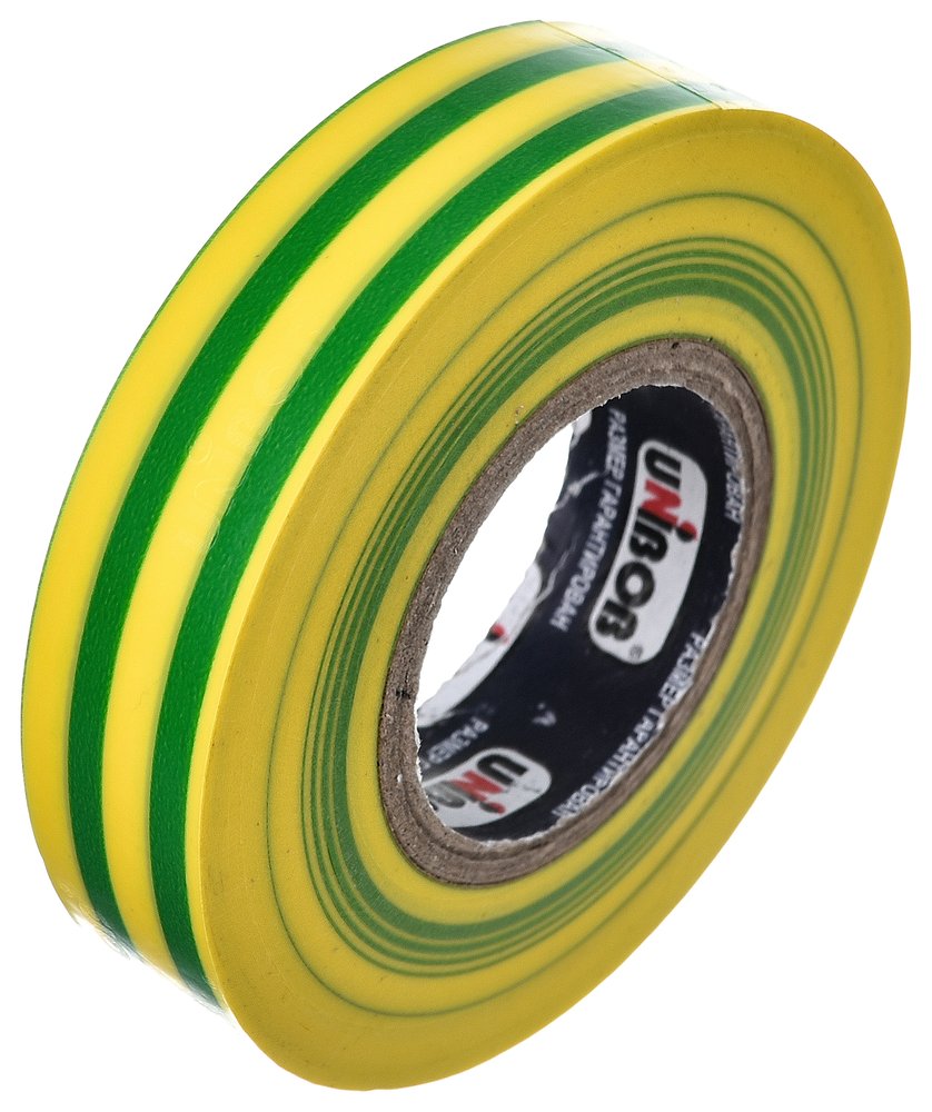 Изолента ПВХ UNIBOB 15 мм х 20 м, желто-зеленая 211766