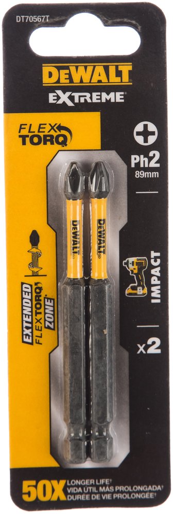Биты ударные IMPACT Torsion Ph2, 89мм, 2шт. DEWALT DT70567T