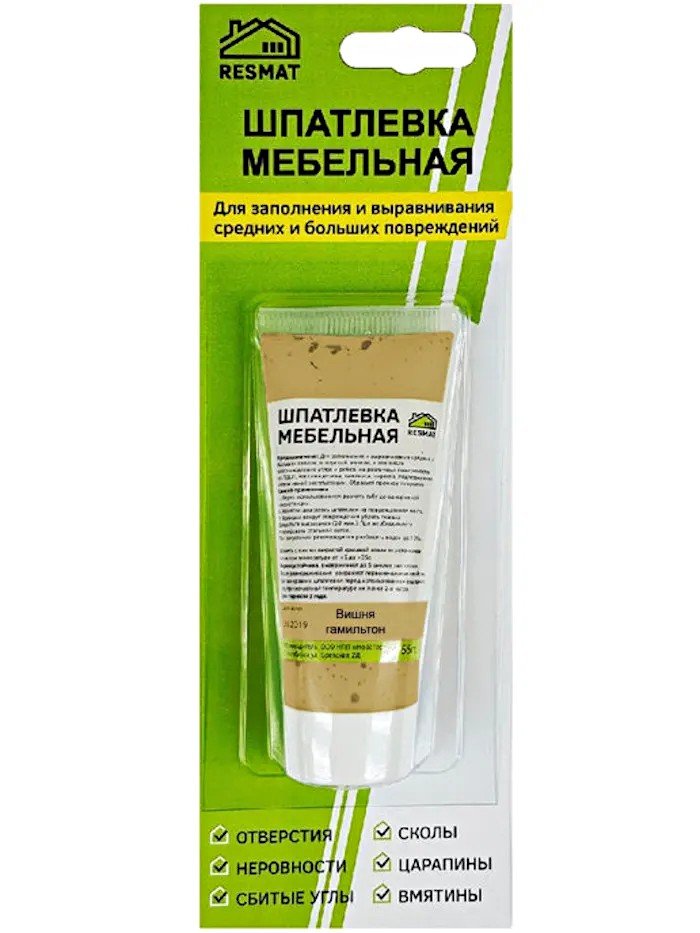 Мебельная шпатлевка Resmat цвет вишня гамильтон, 55 г, блистер арт. 2409