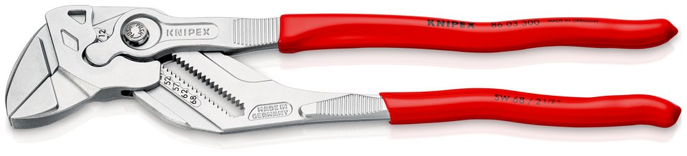 Переставные клещи-ключ Knipex 68 мм (2 1/2'), длина 300 мм, хром, 1К ручки, KN-8603300SB