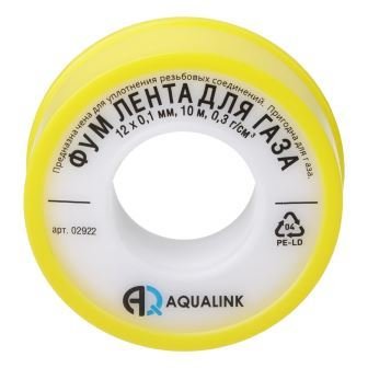 ФУМ лента для газа AQUALINK 12х0,1 мм, 10 м 02922