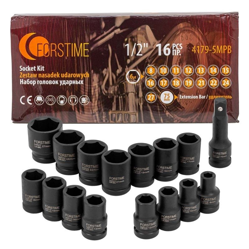 Набор головок ударных 16 предметов, FORSTIME 1/2' FT-4179-5MPB(57024)