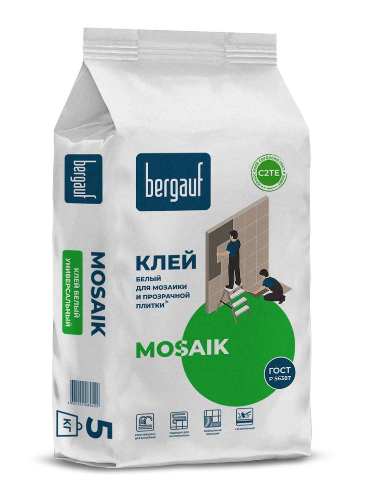Клей Bergauf Mosaik белый для мозаики и прозрачной плитки, 5 кг 02891