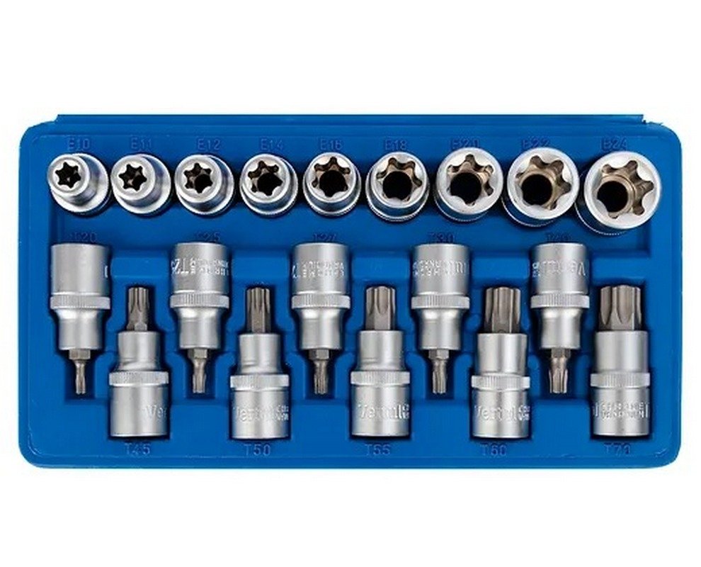 Набор головок и головок со вставками TORX 1/2' DR, 19 предметов VERTUL VR50200
