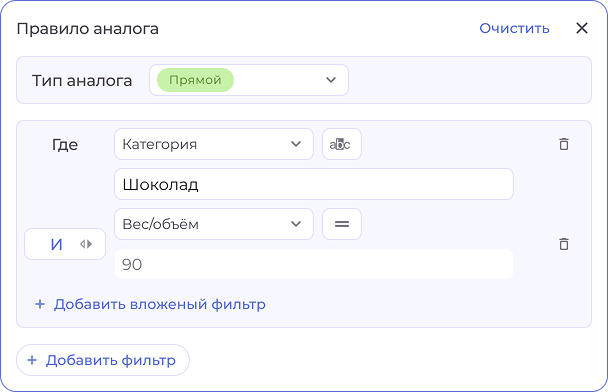 Правило создания аналогов в Pretium