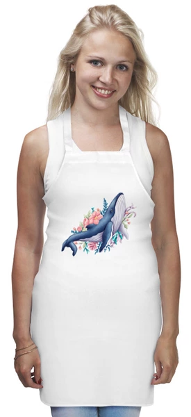 Заказать фартук в Москве. Фартук Синий кит с цветами от tigerda  - готовые дизайны и нанесение принтов.