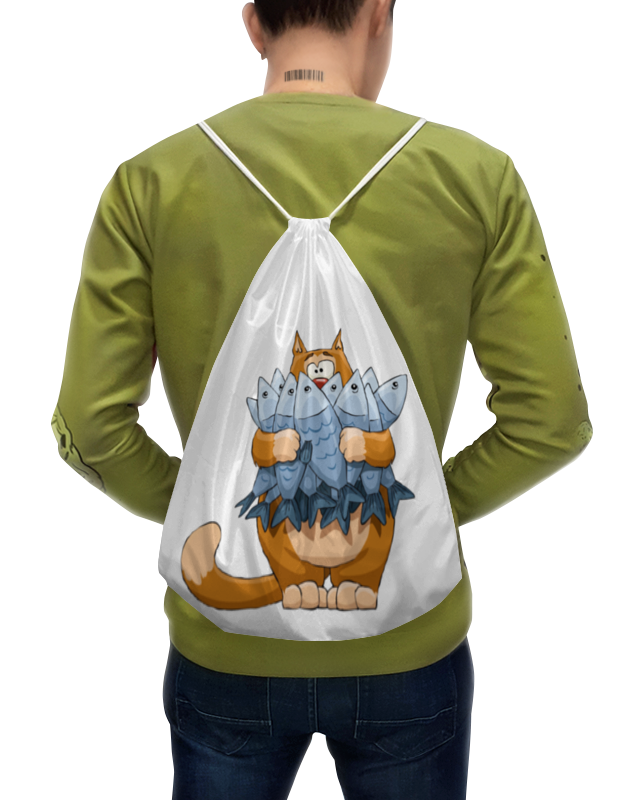 Printio Рюкзак-мешок с полной запечаткой Кот с рыбой. printio футболка с полной запечаткой мужская рыжий кот
