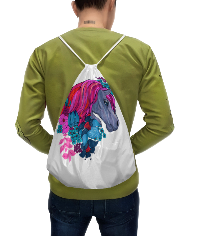 printio рюкзак мешок с полной запечаткой единорог с розовыми волосами в цветах Printio Рюкзак-мешок с полной запечаткой Единорог с розовыми волосами в цветах
