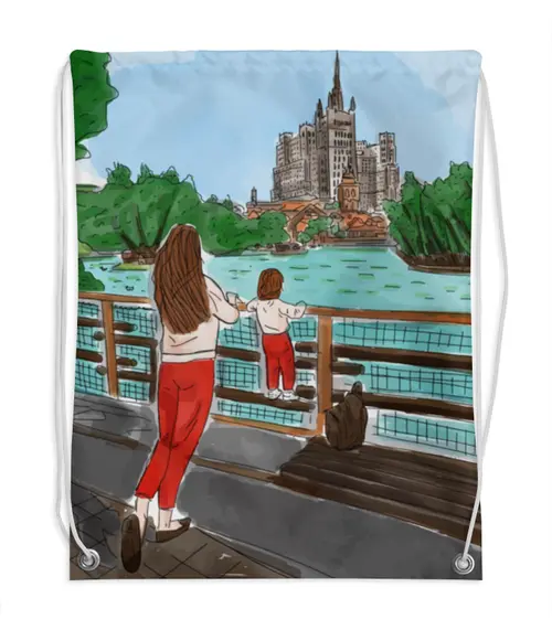 Заказать рюкзак в Москве. Рюкзак-мешок с полной запечаткой Мама и дочка от Anna Eremina - готовые дизайны и нанесение принтов.