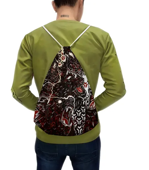 Заказать рюкзак в Москве. Рюкзак-мешок с полной запечаткой Волчий оскал   от T-shirt print  - готовые дизайны и нанесение принтов.