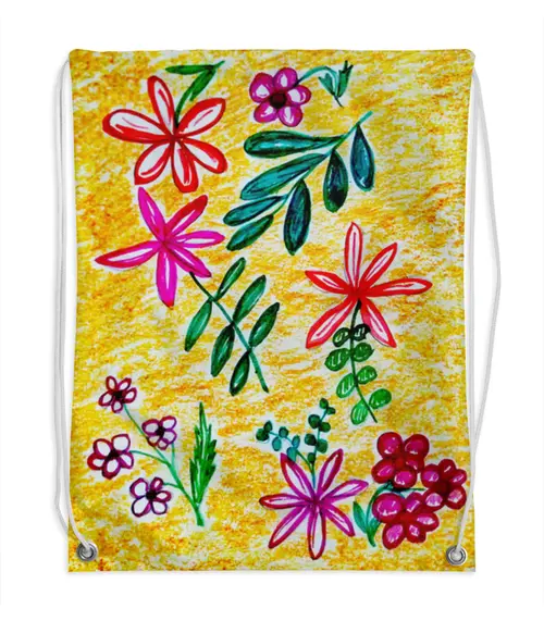Заказать рюкзак в Москве. Рюкзак-мешок с полной запечаткой Цветы на желтом от mrs-snit@yandex.ru - готовые дизайны и нанесение принтов.