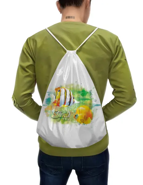 Заказать рюкзак в Москве. Рюкзак-мешок с полной запечаткой с тропическими рыбками от Zorgo-ART. от Zorgo-Art  - готовые дизайны и нанесение принтов.
