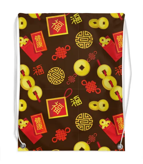 Заказать рюкзак в Москве. Рюкзак-мешок с полной запечаткой Китайские символы удачи и достатка от IrinkaArt  - готовые дизайны и нанесение принтов.