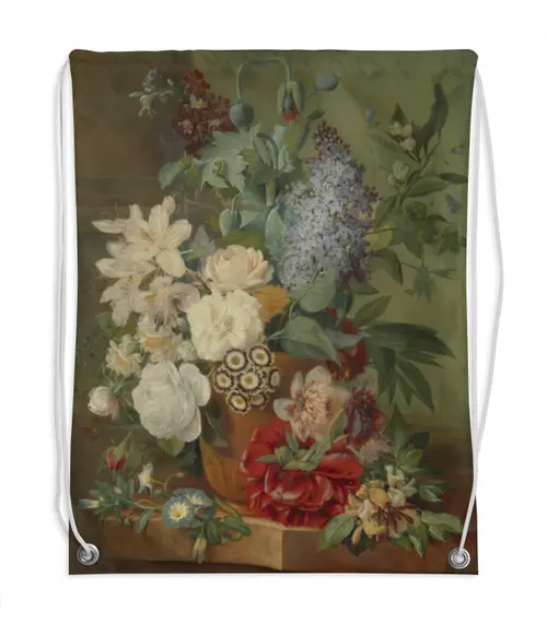 Заказать рюкзак в Москве. Рюкзак-мешок с полной запечаткой Цветы в терракотовой вазе от trend - готовые дизайны и нанесение принтов.