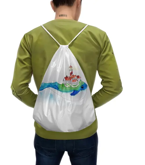 Заказать рюкзак в Москве. Рюкзак-мешок с полной запечаткой Городок на ките от Дарья Калинкина - готовые дизайны и нанесение принтов.