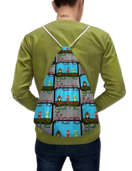 Заказать рюкзак в Москве. Рюкзак-мешок с полной запечаткой Марио гейм. от Eva De Peron.  - готовые дизайны и нанесение принтов.