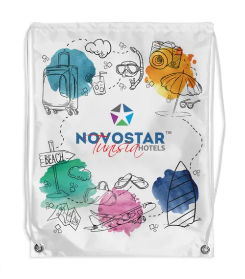 Заказать рюкзак в Москве. Рюкзак-мешок с полной запечаткой Novostar Hotels Tunisia от Novostar Hotels - готовые дизайны и нанесение принтов.
